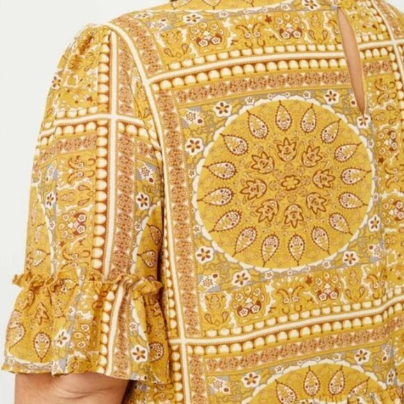 Hayden Women's Yellow Bandana Print Ruffle Sleeve Peplum Top Size S - Picture 2 of 9